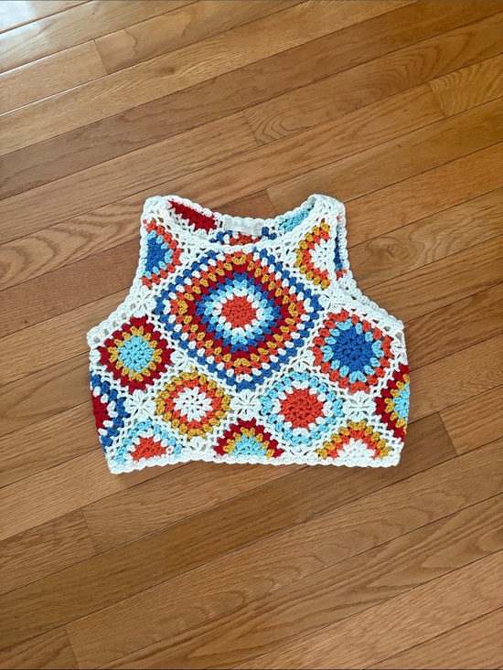 Altar'd State Tops - Altar'd State Multicolor Crochet Crop Top - White Trim
